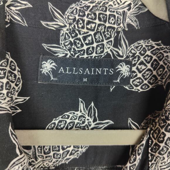AllSaints Firebase Pineapple Print Shirt Men Medium Black White Button Up Cotton - Picture 4 of 6